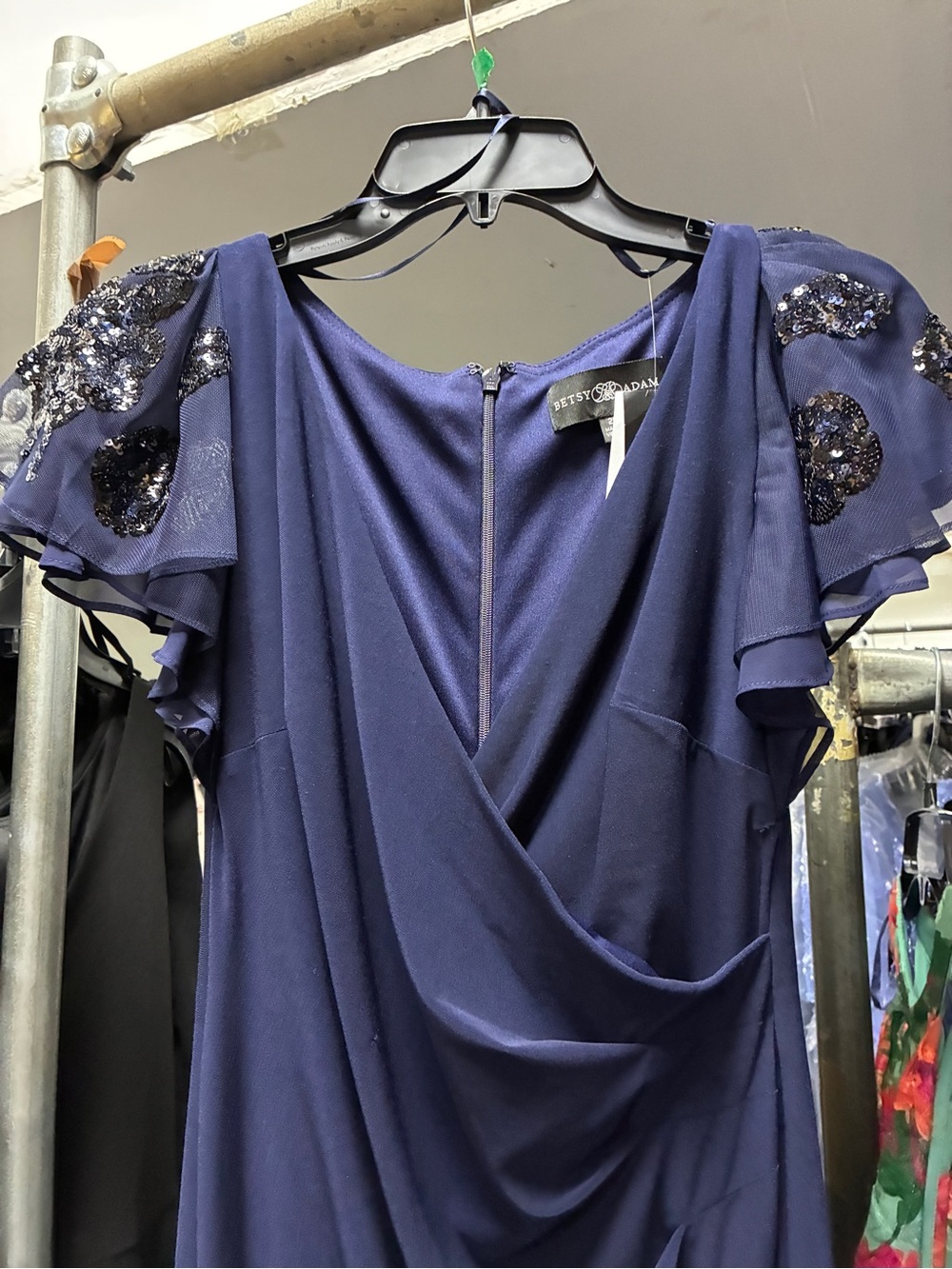 Betsy & Adam Size 2P NWT Navy Sequin Short Sleeve Formal Evening Gown GALA MOB - Picture 8 of 15